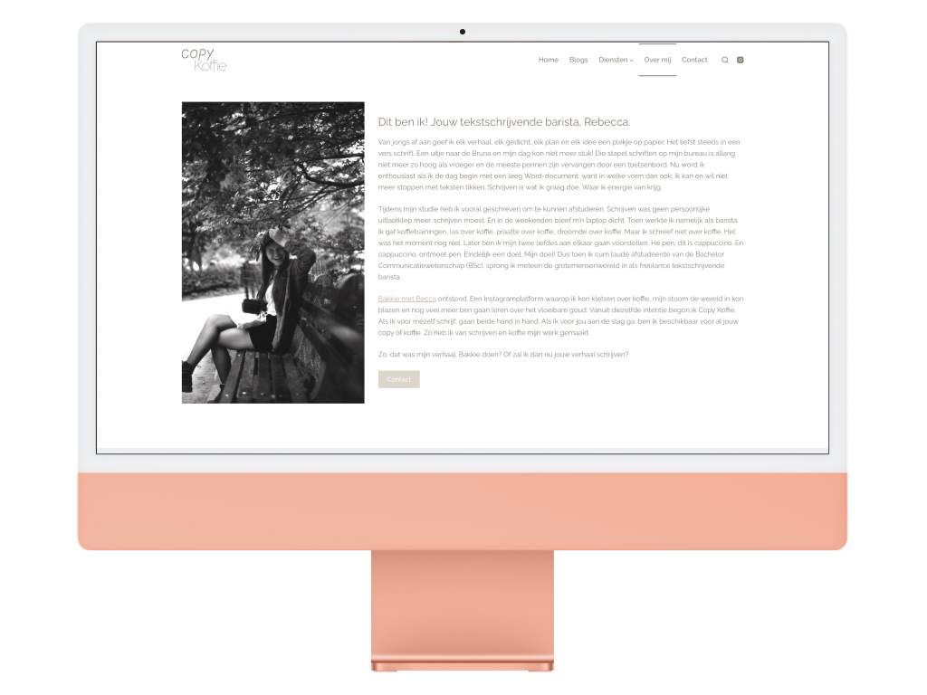 Copy Koffie about Rebecca Website Design iMac Mockup