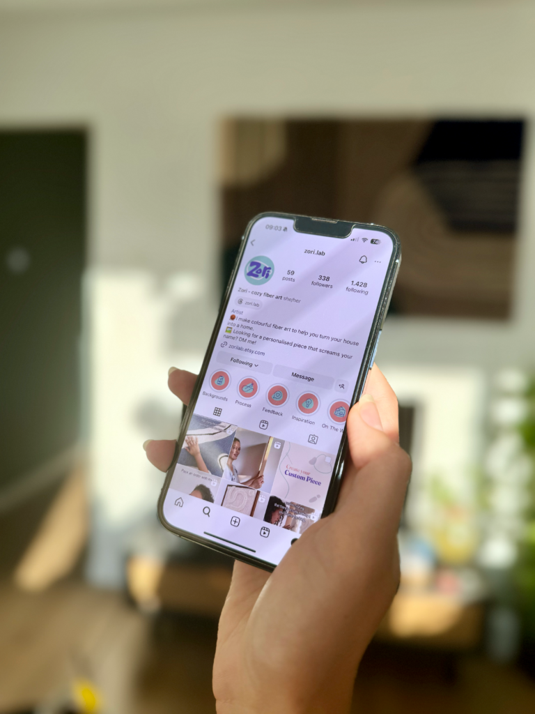 Het Zori instagram profiel met story highlight iconen handgemaakt voor Zori.